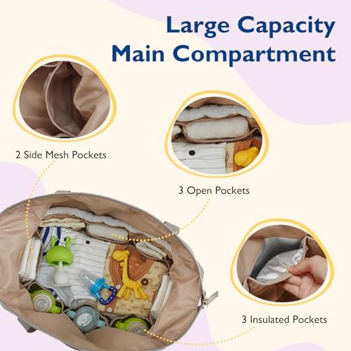 Mommore diaper tote side profile showing insulated bottle pockets