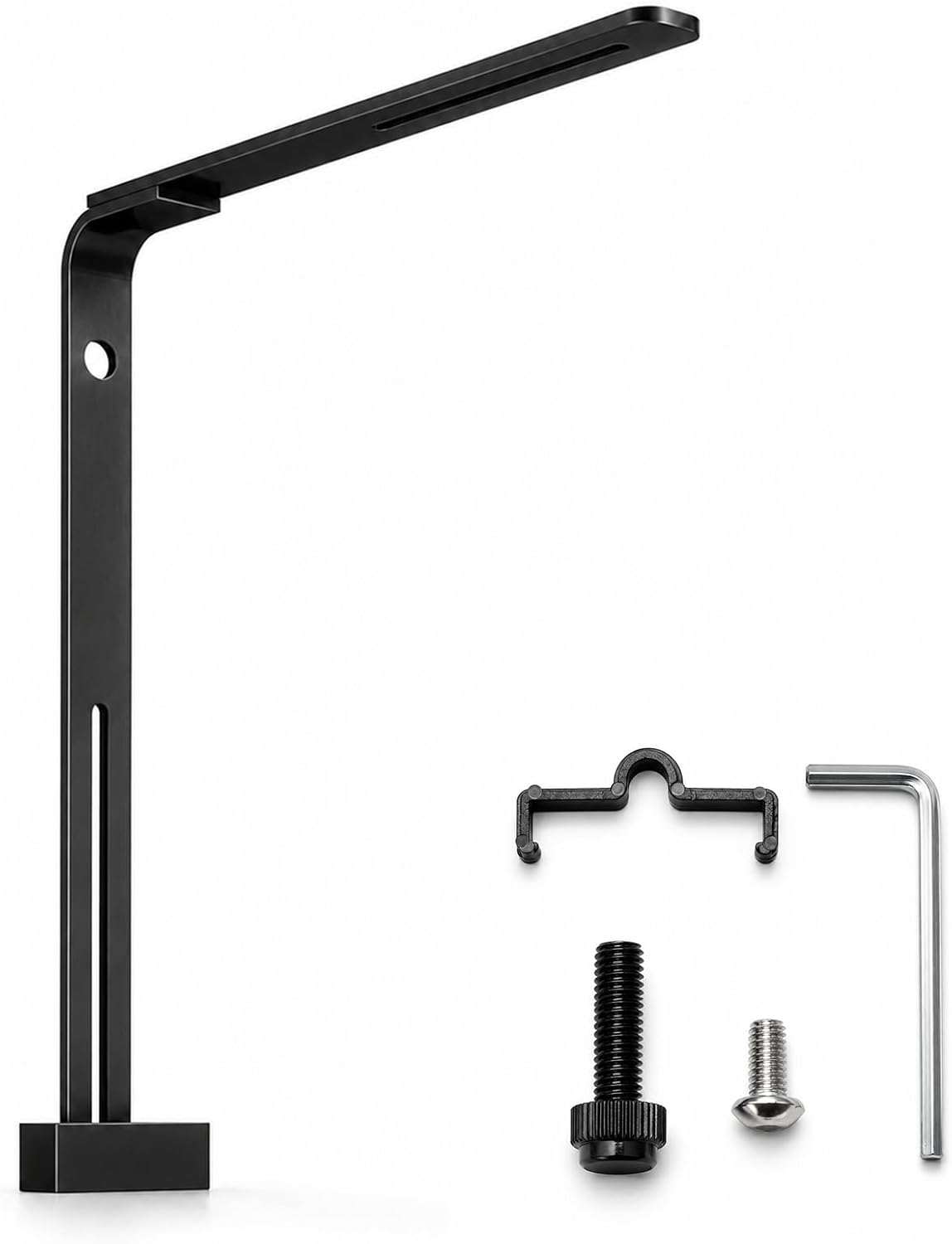 FZONE aquarium light clip holder front view showing the adjustable aluminum bracket mounted on tank glass.