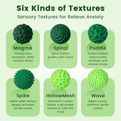 Six green textured magnetic fidget balls for stress relief