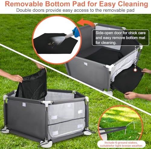 45"x45"x19.7" Sturdy Stainless Steel Frame Small Animal Playpen, Brooder Box for Chicks with Removable Roof & Bottom Pad for Easy Cleaning, Pet Playpen for Ducks, Kittens, Bunnies, Quails, Guinea Pigs - Image 6