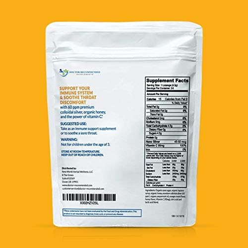 Side view of premium 60 PPM nano silver lozenges with vitamin C callouts
