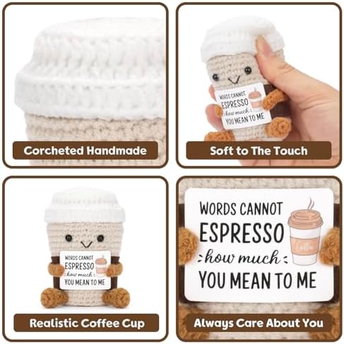 A AIFAMY positive coffee novelty gag gift displayed next to a laptop as motivational workspace decor.