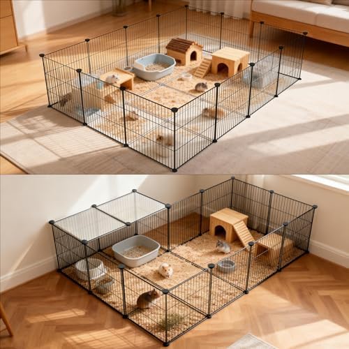 Rabbit Playpen Indoor, Transparent Clear + Wire Small Animal Playpen, 28 Panels (11.8") DIY Plastic Enclosure, Expandable Pet Fence Indoor for Guinea Pigs, Bunny, Hedgehogs, Puppies & Kittens - Image 3