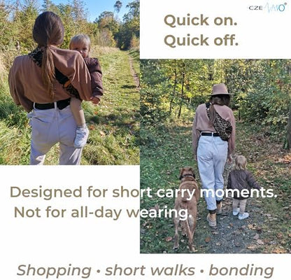 Lightweight breathable baby carrier sling folded compactly for travel.