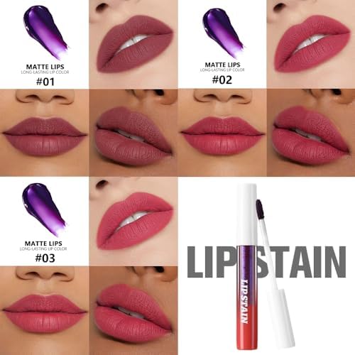 evpct 3Pcs Peel Off Lip Stain Tints, Maroon Mauve Red Matte Liquid Lipstick Lip Stain Long Lasting Waterproof for Women, Non-stick Cup Lipstick Peel Off Highly Pigmented Smudge-proof, 01# & 02# & 03# - Image 4