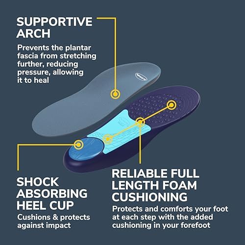 Dr. Scholl's full length foot support insoles being inserted into a men's casual sneaker.