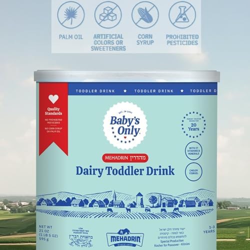 Baby's Only Toddler Formula twenty one ounce packaging highlighting zero palm oil and zero corn syrup seals.