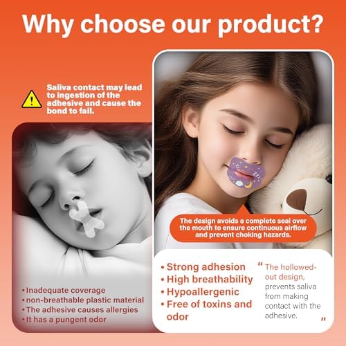 Demonstration of mouth breathing correction patch applied to a childs face.