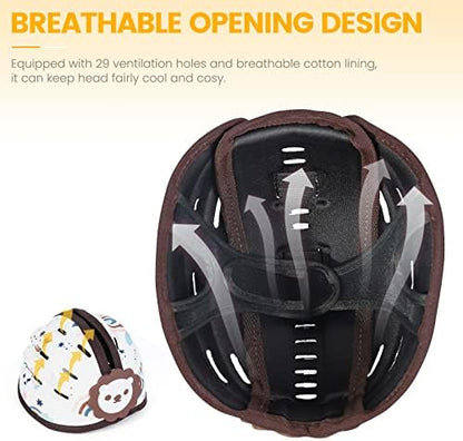 Back view of baby head protector with adjustable strap mechanism