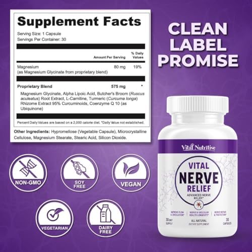 Product display of the USA sourced nerve defense defense vital nerve protection dietary supplement capsules