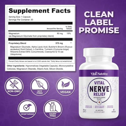 Product display of the USA sourced nerve defense defense vital nerve protection dietary supplement capsules