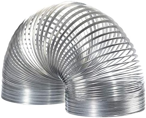 Giant metal spring toy showing its nine centimeter diameter top angle view