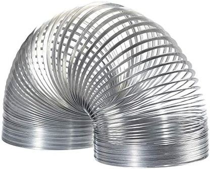 Giant metal spring toy showing its nine centimeter diameter top angle view
