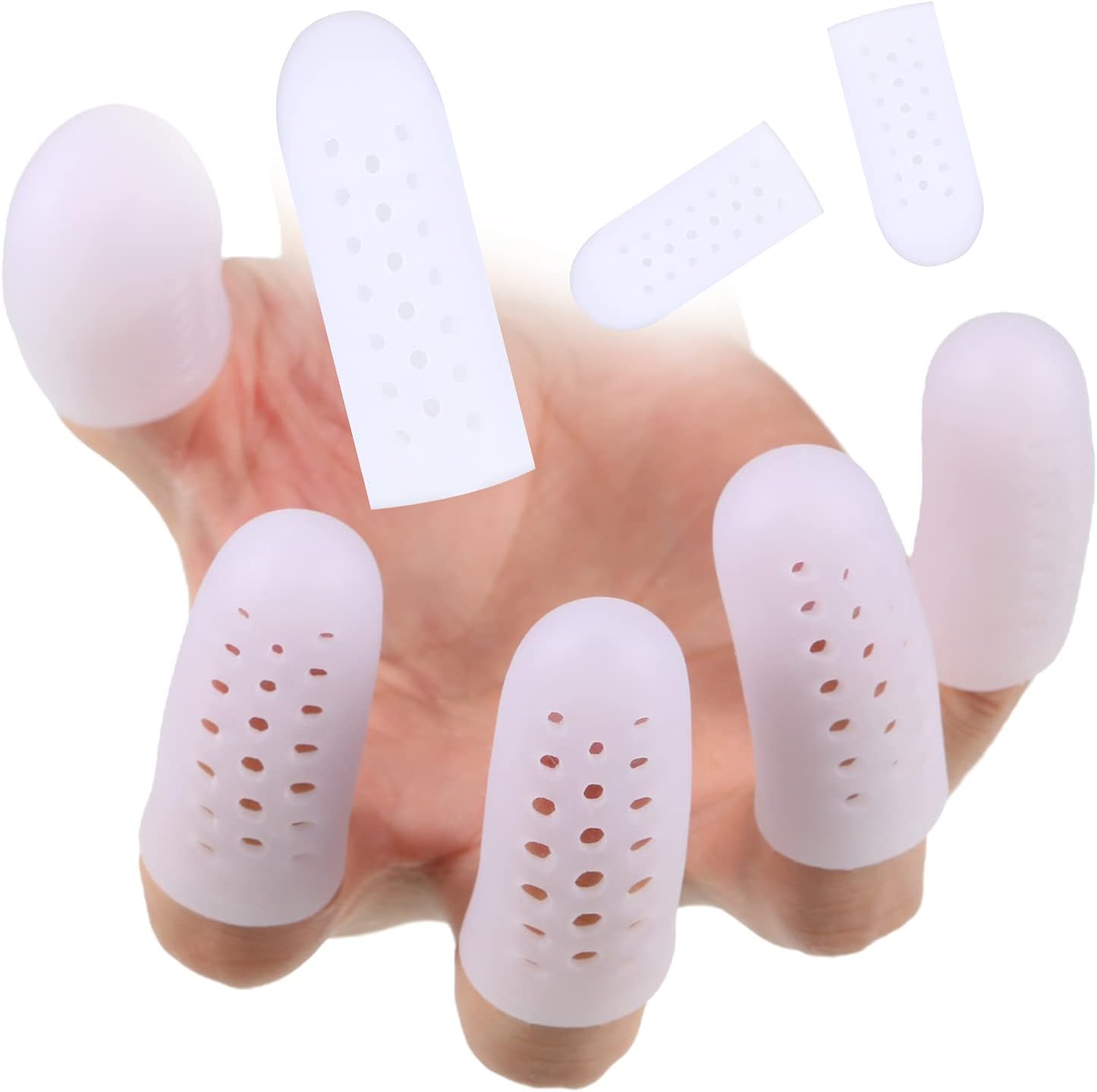 Tondiamo 20 pieces silicone finger protectors front view showing white breathable gel caps with holes