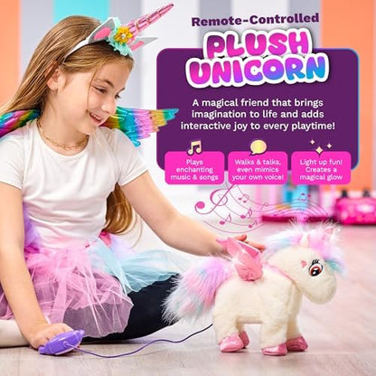 Greenbo multifunctional unicorn toy box contents including the walking plush animal and complete arts package