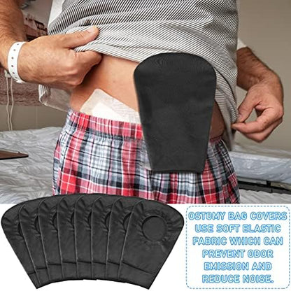 Elastic polyester ostomy pouch cover showing stretchy fabric texture