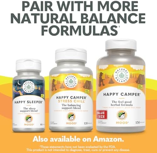 Natural Balance Happy Camper emotional wellness vegetarian capsules secure bottle seal close up