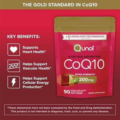 Detailed ingredient list and dosage instructions for CoQ10 90 Count pouch