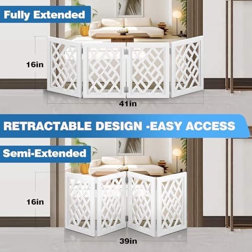 Foldable retractable puppy barrier showing the white cut out pattern details