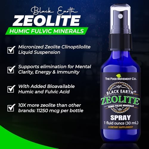 The Food Movement Co. Black Earth Zeolite liquid detox spray bottle with humic fulvic minerals.