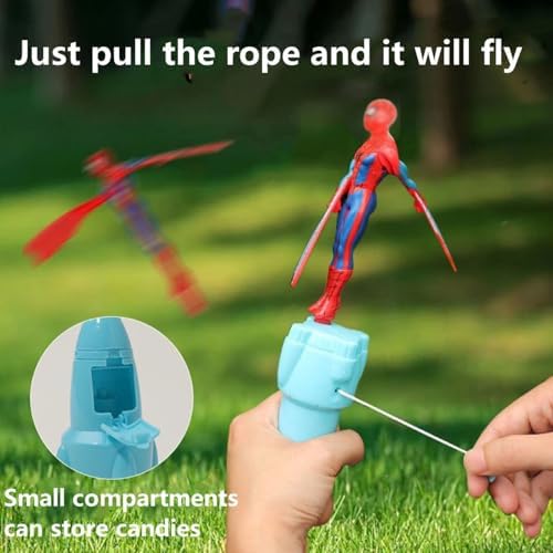 Captain America manual helicopter launch toy showcasing handle and drawstring