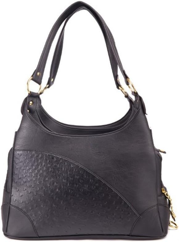 Glield elegant embossed leather pet purse carrier black front view