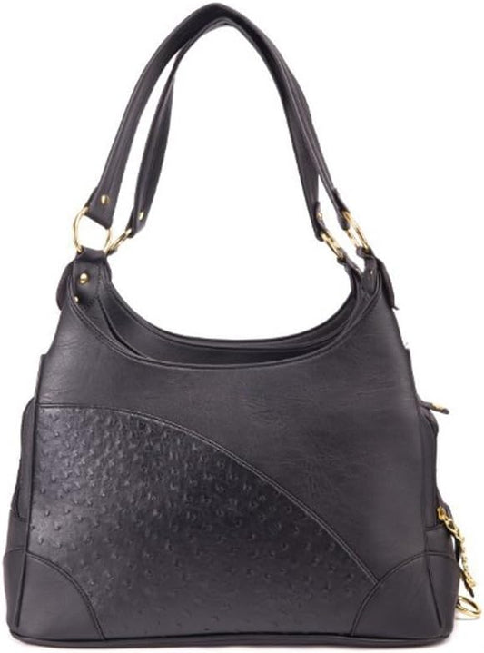 Glield elegant embossed leather pet purse carrier black front view