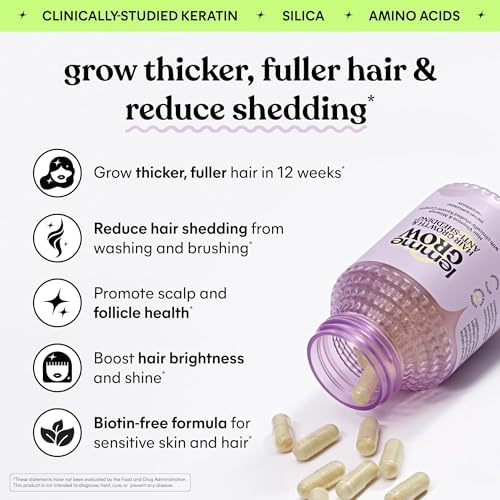 Lemme Grow hair growth supplement label details showing keratin complex