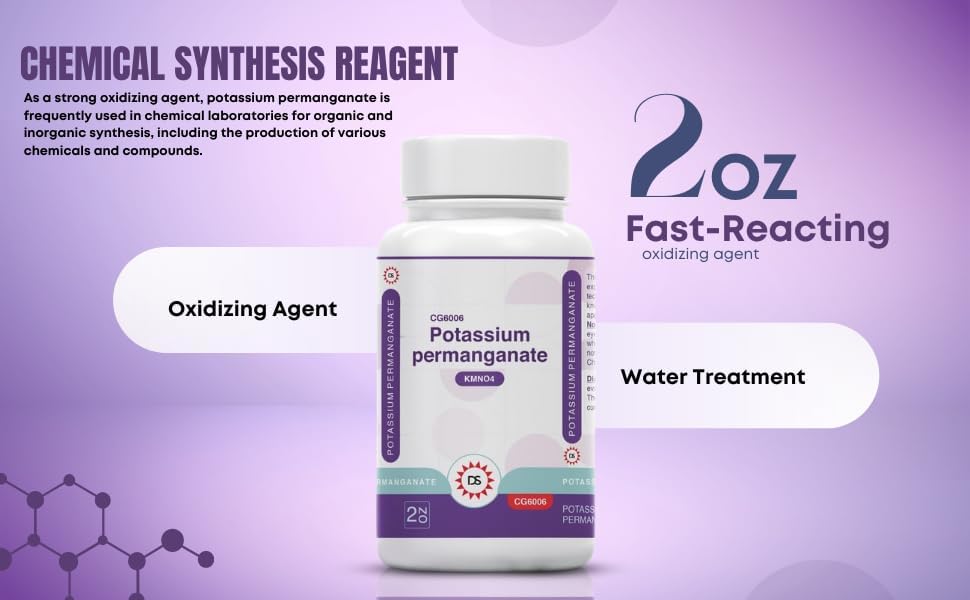 Dawn Scientific 2 Ounce potassium permanganate laboratory grade oxidizing agent packaging