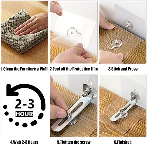 Adjustable stainless metal L bracket mechanism demonstrating the distance variation for baby proofing