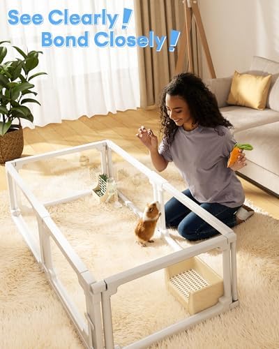 BUCATSTATE Acrylic Guinea Pig Cages for 2, 15.5 sq ft Guinea Pigs Playpen with Door, Clear Rabbit Playpen Indoor for Pigges, Hedgehogs, Quail, Chickens (47" L x 47" W x 16" H, 8 Panels) - Image 4