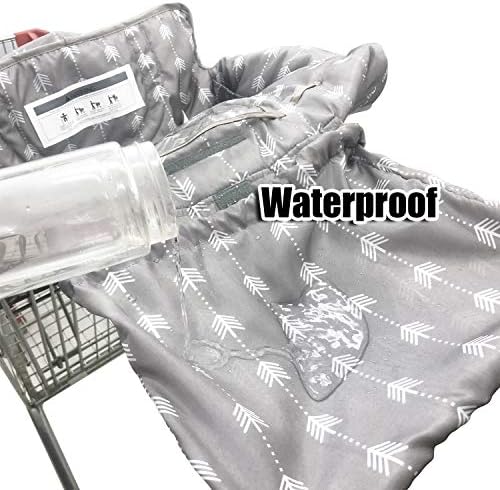 Close up view of the waterproof fabric and grey arrow pattern details