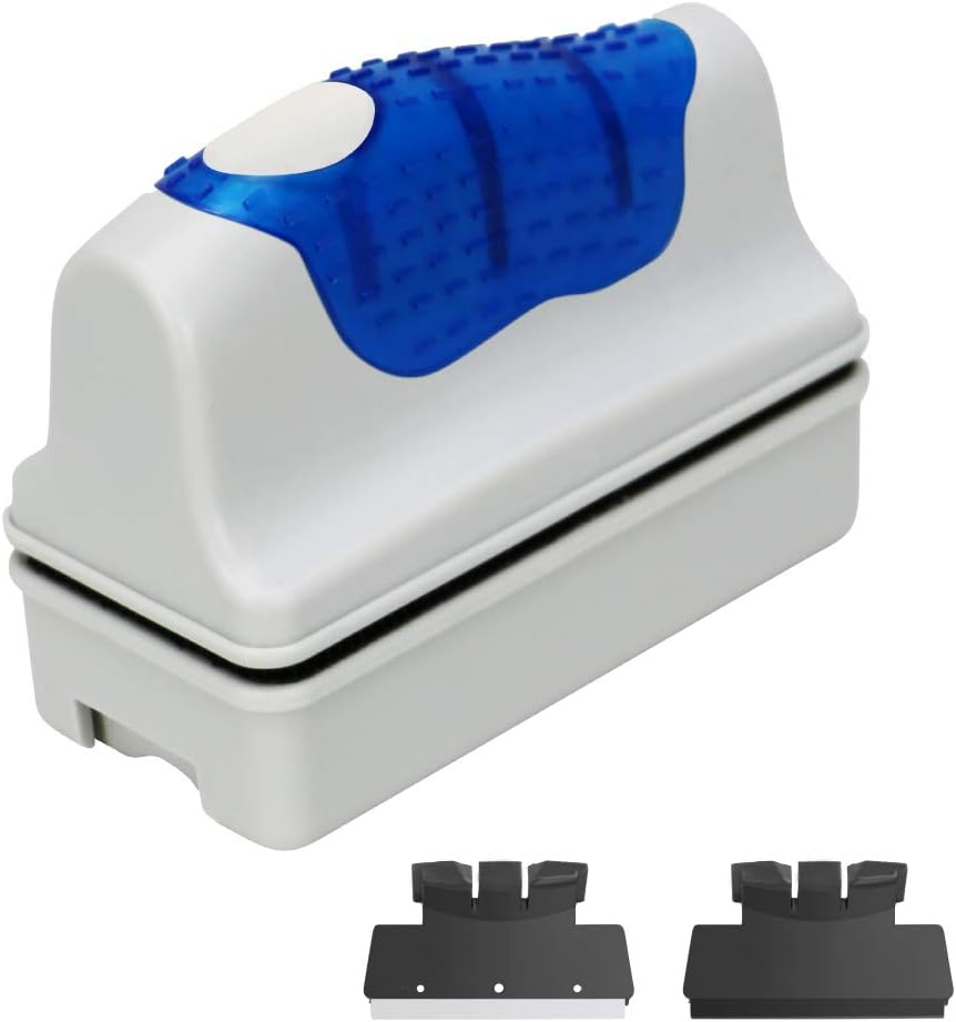 Jasonwell magnetic aquarium fish tank glass algae cleaner front view showing gray body and blue grip
