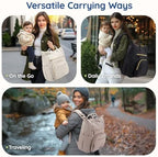 Mommore small neoprene diaper bag backpack side profile showing bottle slots and water-resistant fabric.