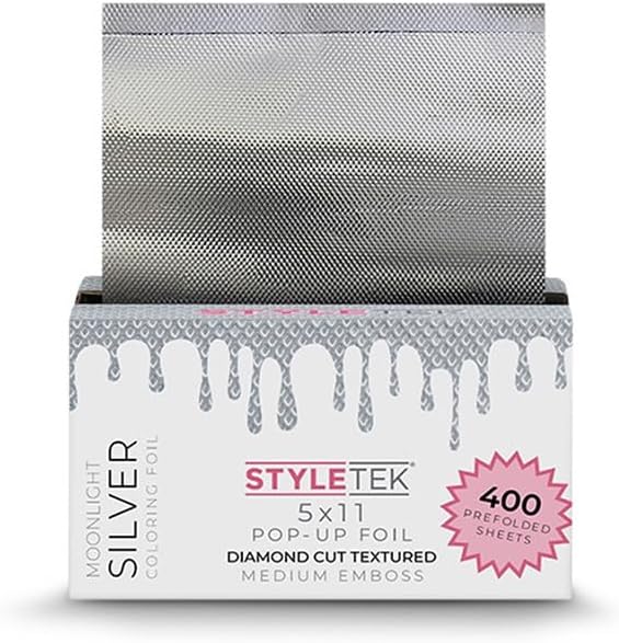 Styletek diamond embossed hair foil box front view for professional salon use