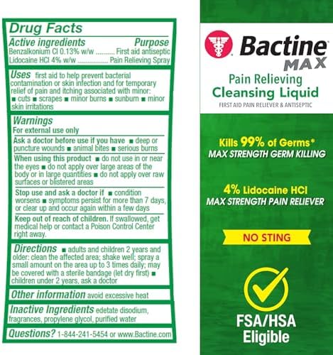 Bactine Max antiseptic liquid with 4 percent lidocaine for numbing relief