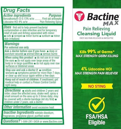 Bactine Max antiseptic liquid with 4 percent lidocaine for numbing relief