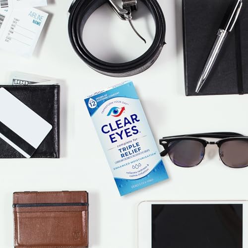 Clear Eyes Triple Relief sterile solution for irritated eye treatment.