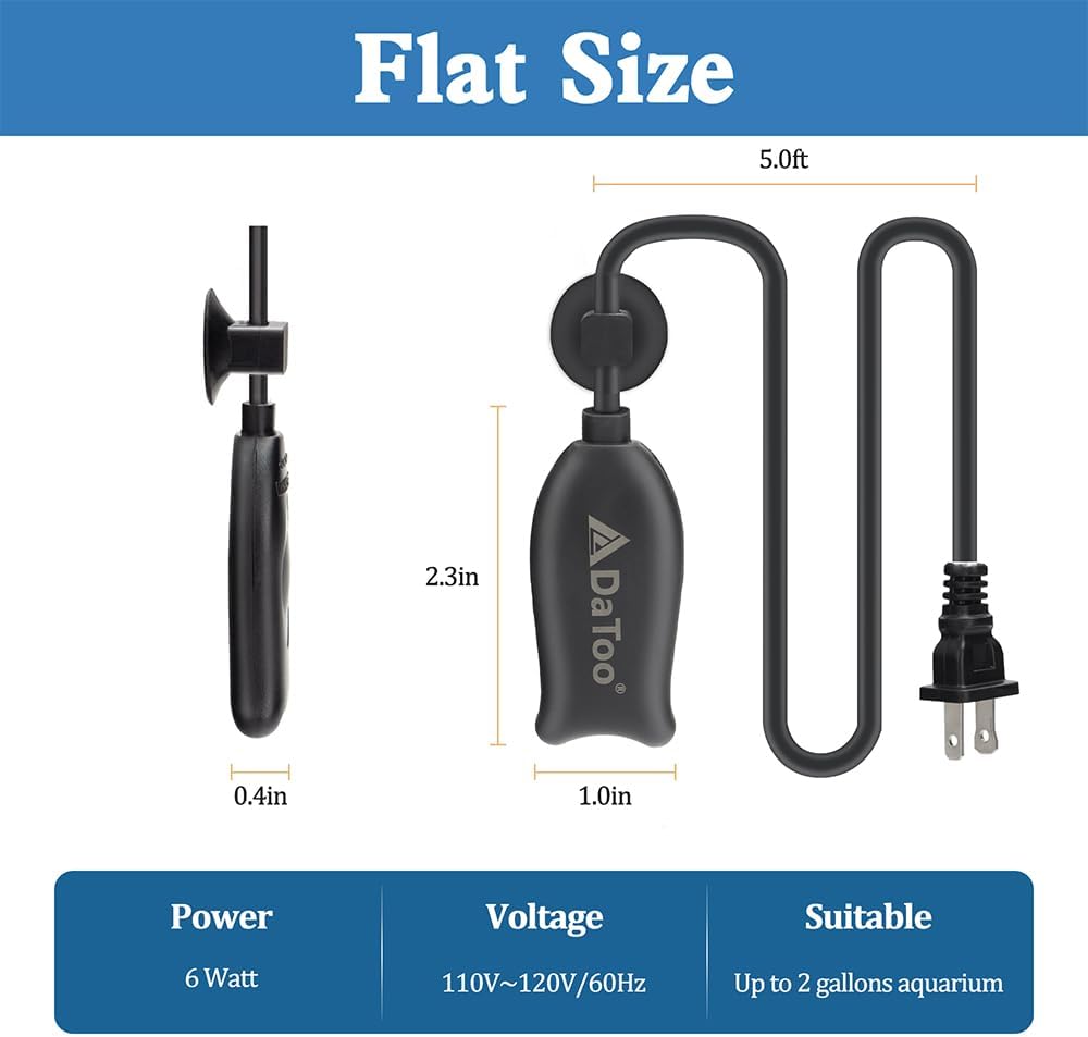 DaToo 6 watt compact submersible heater side profile