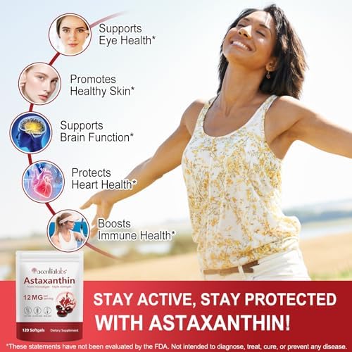 Flasture Astaxanthin 12mg dietary supplement side label showing nutritional facts