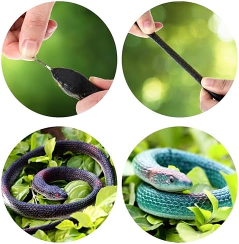 Blulu soft flexible rubber snake wrapped naturally around a garden branch as a humane bird and squirrel deterrent