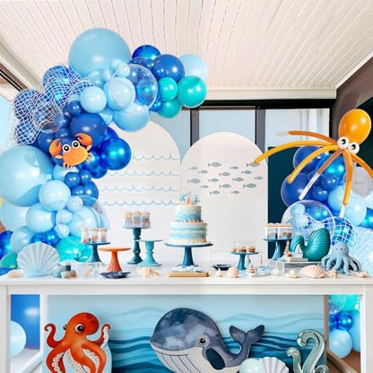 JOYFLOAT underwater theme balloon decoration set with long wave balloons styled for a baby shower
