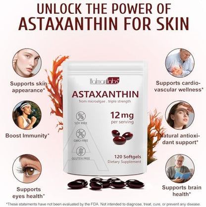 Vita-NuAge Nutrition Astaxanthin supplement side view highlighting skin health and eye comfort benefits