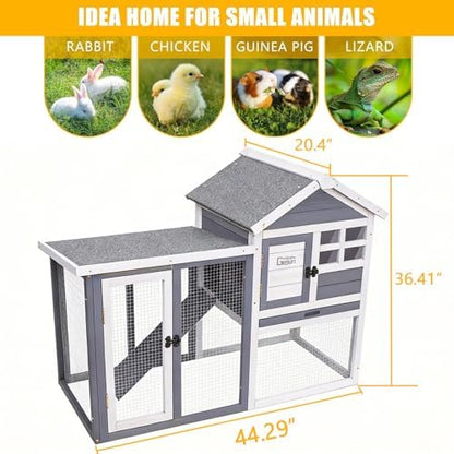 GEGURI Large Rabbit Hutch Indoor Outdoor Chicken Coop Wooden Bunny Cage with Waterproof Roof (48''L x 24''W x 36''H Grey) - Image 3