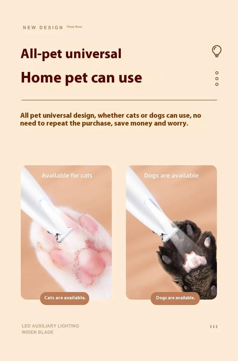 maximumRs pet paw clipper for cats and dogs with LED light turned on illuminating the blade.