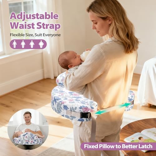 Demonstration of baby feeding position on memory foam nursing cushion