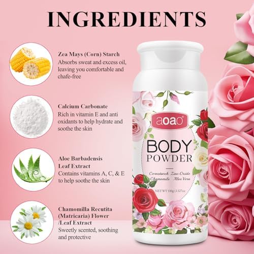 AOAO body powder container with pink floral design