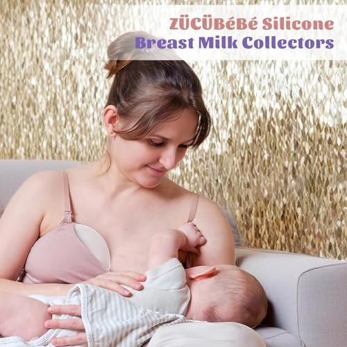 Two counts of hands free silicone milk catchers inside a bra setting for breastfeeding moms