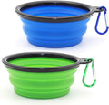 SLSON Silicone Collapsible Dog Bowl front view showing blue and green travel dishes expanded