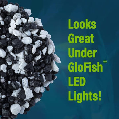 Glofish decorative gravel showcasing fluorescent white highlights